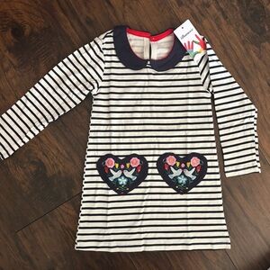 Striped Long Sleeve Dress with Floral Heart Pockets